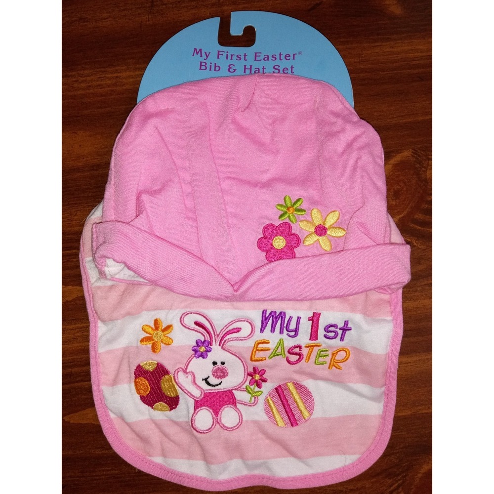 Dan Dee My‎ First Easter Bib and Hat Set Pink Striped Bunny 519448 New